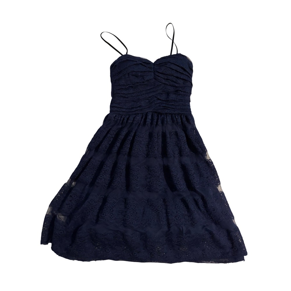 InspireMe Lace Fit & Flare‎ Dress Navy Blue Sweetheart Ruched Cocktail 3